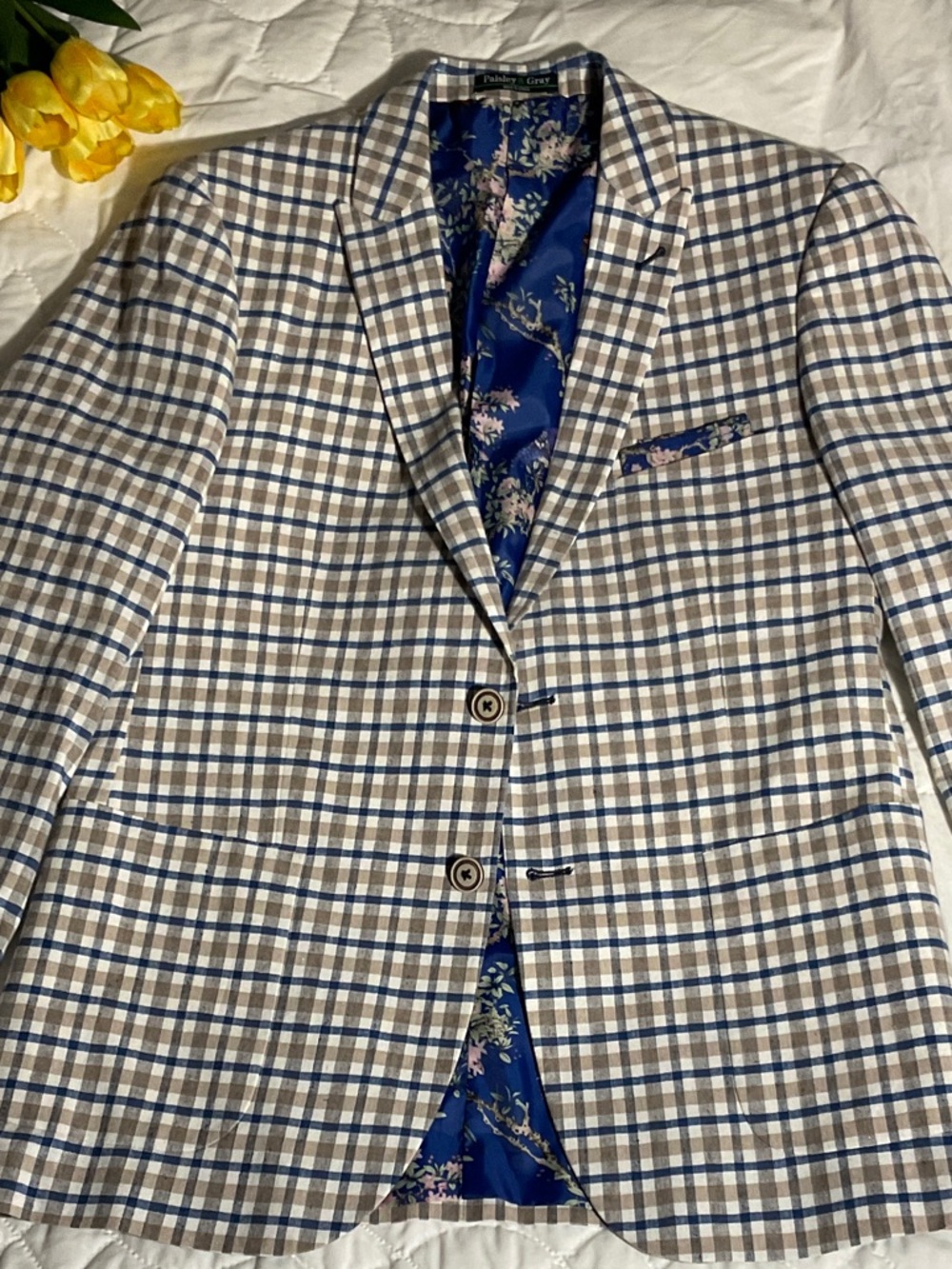Paisley & Gray Blue and Brown Plaid Sport Coat